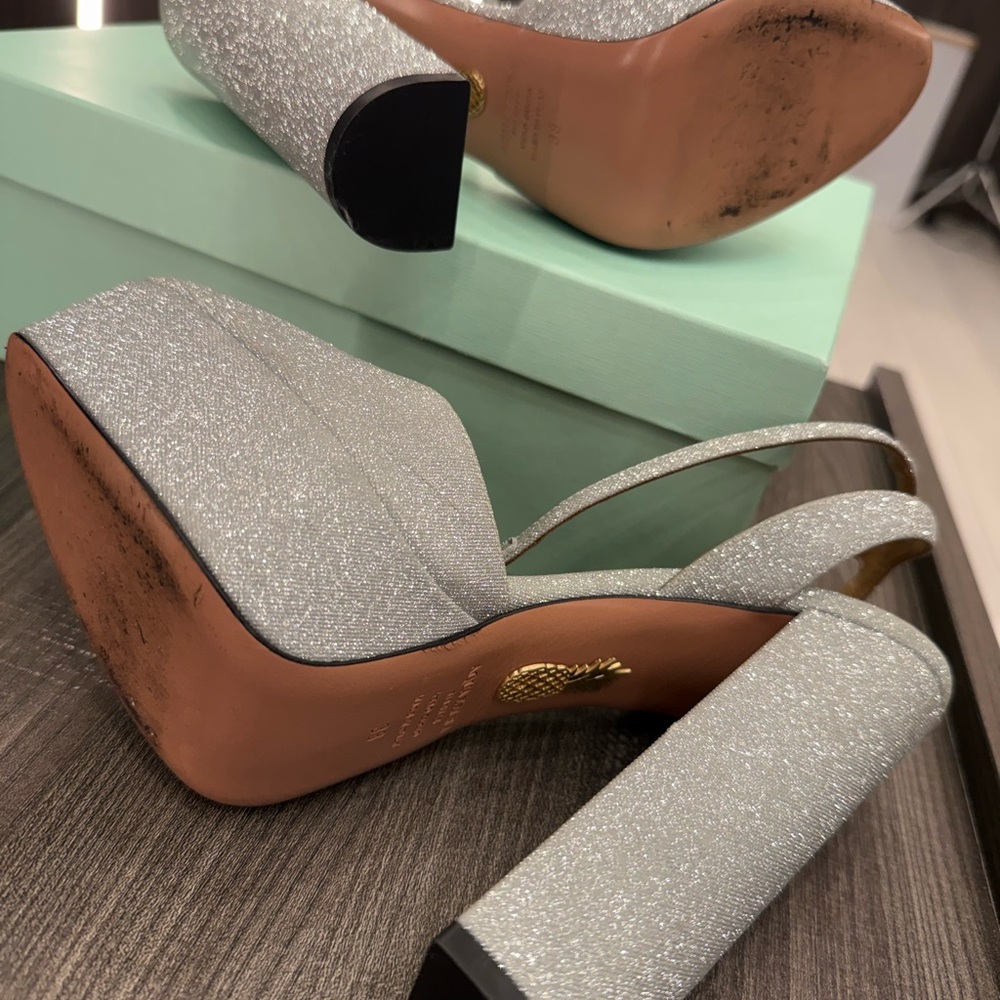 Aquazzura Sparkling Metallic Platform Sandals in Silver - Picture 3 of 5